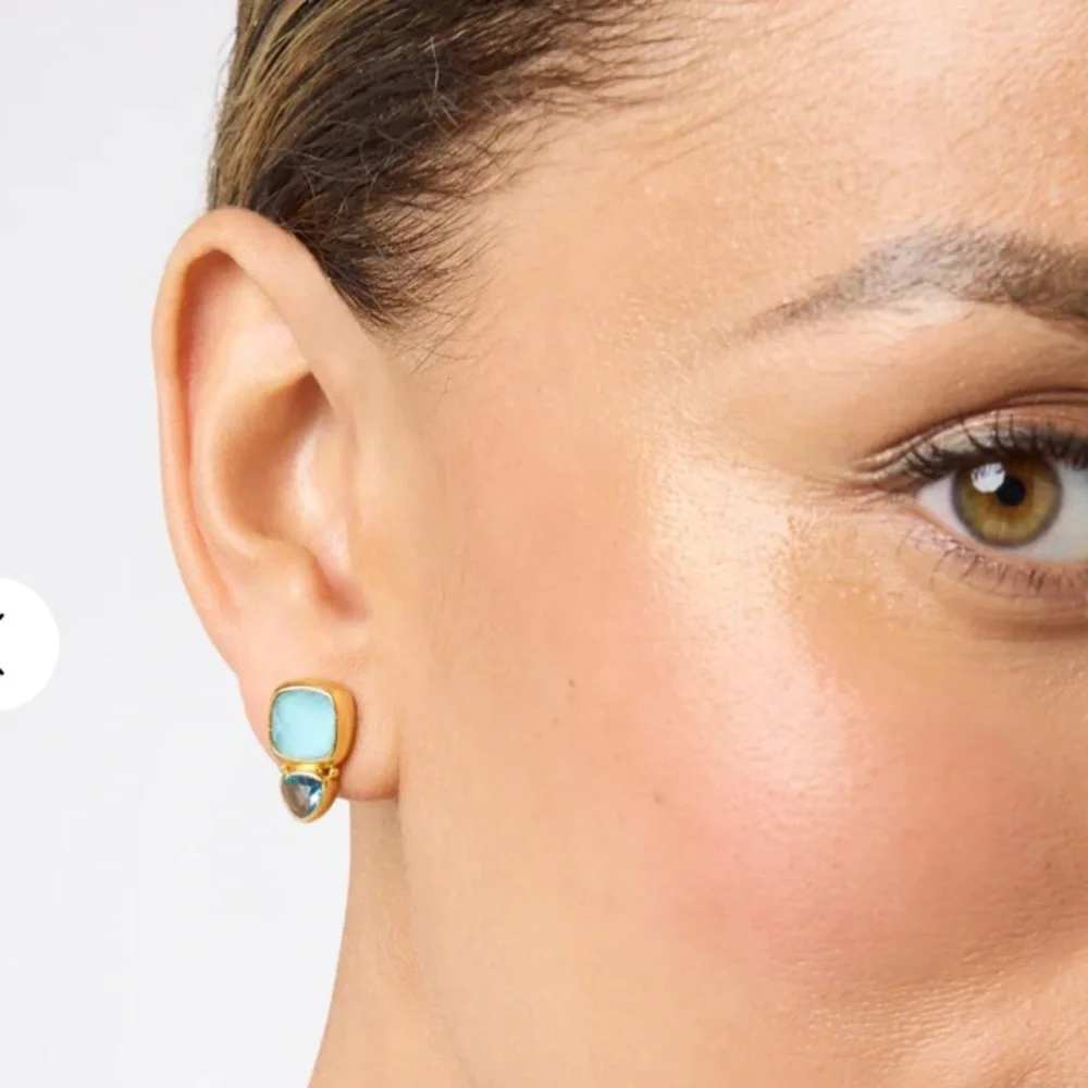 JULIE VOS Iridescent Aquamarine Blue Aquitaine Duo Stud Earrings
